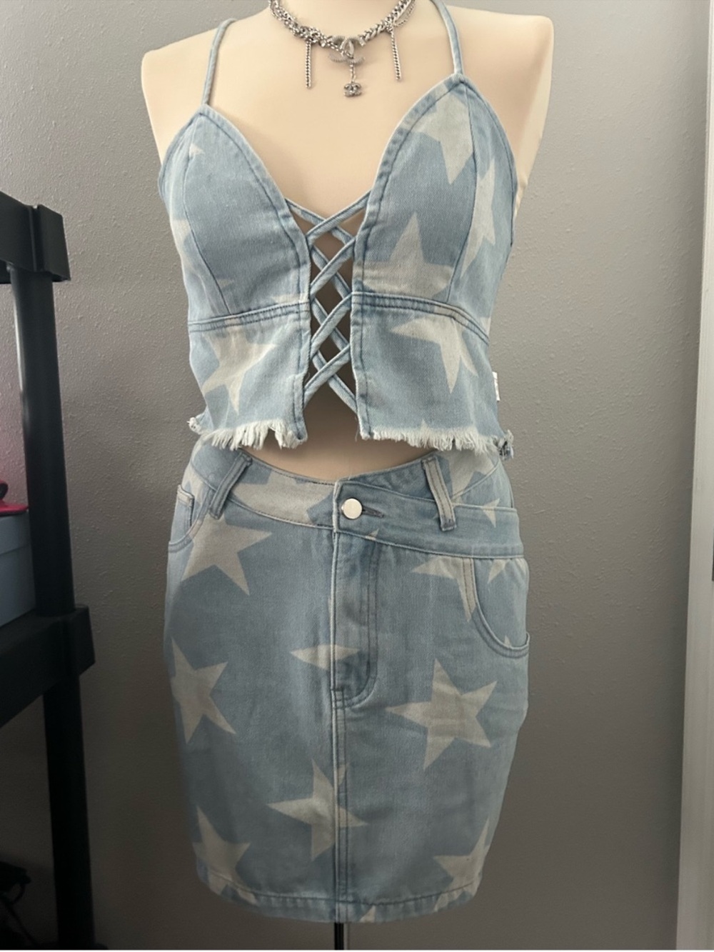 💫Star Print Denim Skirt Set